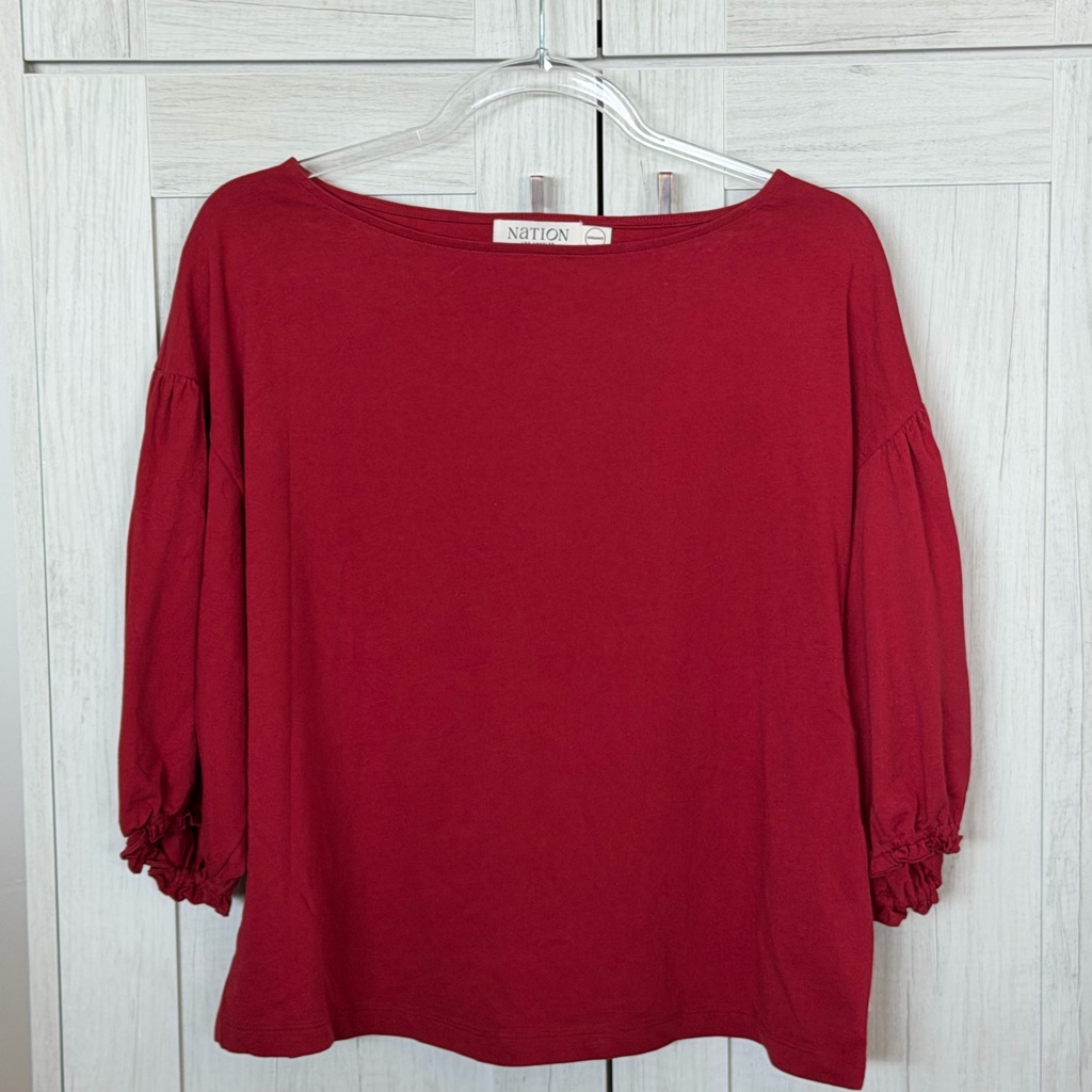 Nation Ltd Sandra Crimson Red Boatneck Balloon Sleeve Top